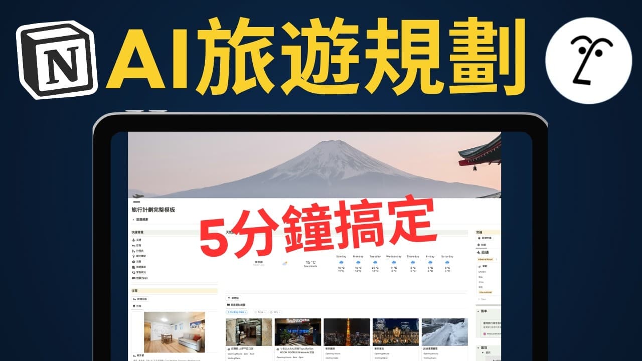 （免費模板）NotionAI 旅遊應用：5 分鐘搞定 7 天旅行規劃